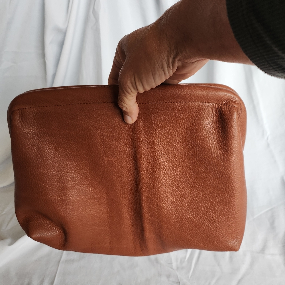 A. SHARMA LEATHER AND SILK CLUTCH